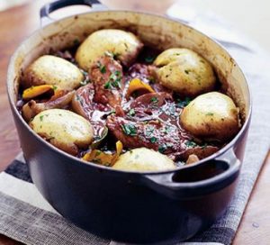 Chicken and red wine casserole